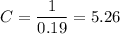 C = \dfrac{1}{0.19} = 5.26