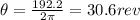 \theta=\frac{192.2}{2\pi}=30.6 rev