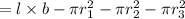 =l\times b-\pi r_1^2-\pi r_2^2-\pi r_3^2