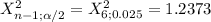 X^2_{n-1;\alpha /2}}= X^2_{6;0.025}= 1.2373