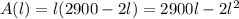 A(l) = l(2900-2l) = 2900l-2l^2\\