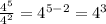 \frac{4^5}{4^2}=4^{5-2}=4^3