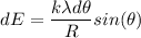 $dE = \frac{k \lambda  d\theta }{R} sin(\theta )$