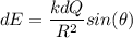 $dE = \frac{kdQ }{R^2} sin(\theta )$
