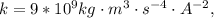 k = 9*10^9kg\cdot m^3\cdot s^{-4}\cdot A^{-2},
