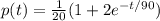 p(t)=\frac{1}{20}(1+2e^{-t/90})