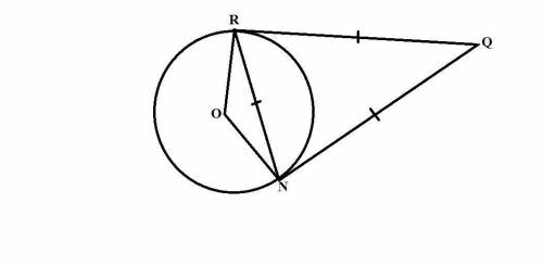 Points N and R both lie on circle O. Line segment RQ is tangent to the circle at point R. What is th