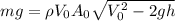 mg = \rho V_{0} A_{0} \sqrt{V_{0} ^{2}-2gh }