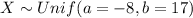 X \sim Unif (a=-8, b=17)