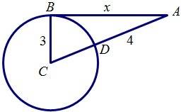 Ab is tangent to the circle ad=4 and bc=3 solve for x