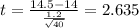 t=\frac{14.5-14}{\frac{1.2}{\sqrt{40}}}=2.635