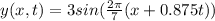 y(x,t) = 3 sin(\frac{2\pi }{7}(x +0.875t))