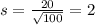 s = \frac{20}{\sqrt{100}} = 2
