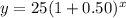 y=25(1+0.50)^x