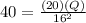 40 =\frac{(20)(Q)}{16^{2}}