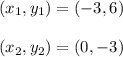 (x_1, y_1) = (-3, 6)\\\\(x_2, y_2) = (0, -3)