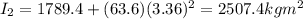 I_2=1789.4+(63.6)(3.36)^2=2507.4 kg m^2