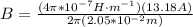 B = \frac{(4\pi*10^{-7} H\cdot m^{-1})(13.18A)}{2\pi (2.05*10^{-2}m)}