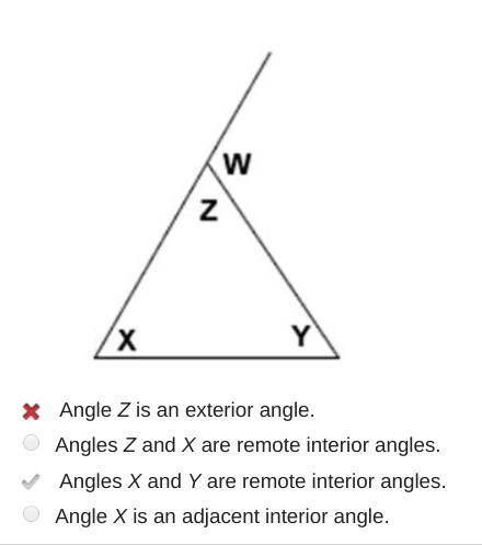 Which statement is true regarding the angles in the figure below?  Angle Z is an exterior angle. Ang