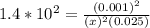 1.4 *10^2 = \frac{(0.001)^2}{(x)^2(0.025)}
