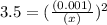 3.5 =( \frac{(0.001)}{(x)})^2
