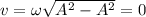 v = \omega\sqrt{A^2-A^2} = 0