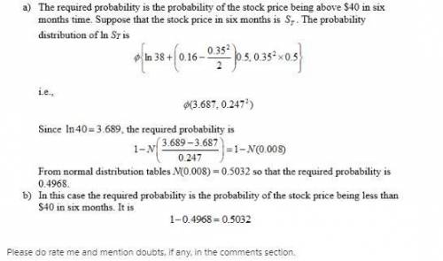 A stock price follows geometric Brownian motion with an expected return of 16% and a volatility of 3