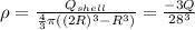 \rho=\frac{Q_{shell}}{\frac{4}{3}\pi((2R)^3-R^3)}=\frac{-3Q}{28\piR^3}