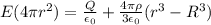 E(4\pi r^2)=\frac{Q}{\epsilon_0}+\frac{4\pi\rho}{3\epsilon_0}(r^3-R^3)