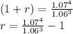 (1+r)= \frac{1.07^4}{1.06^3} \\r= \frac{1.07^4}{1.06^3} -1