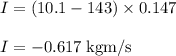 I = (10.1-143) \times 0.147\\\\I = -0.617 \;\rm kgm/s