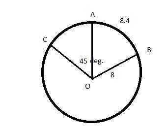 Nsider circle O below. The length of arc BA is 8.4 cm and the length of the radius is 8 cm. The meas