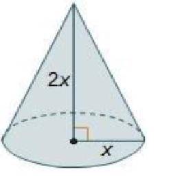 The height of a cone is twice the radius of its base. What expression represents the volume of the c