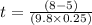 t = \frac{(8 - 5)}{(9.8 \times 0.25)}