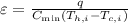 \varepsilon=\frac{q}{C_{\min }\left(T_{h, i}-T_{c, i}\right)}