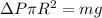 \Delta P \pi R^2 = mg