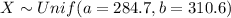 X \sim Unif (a=284.7, b=310.6)