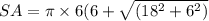 S A=\pi \times 6(6+\sqrt{\left(18^{2}+6^{2}\right)}