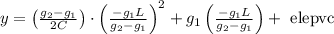 y=\left(\frac{g_{2}-g_{1}}{2 C}\right) \cdot\left(\frac{-g_{1} L}{g_{2}-g_{1}}\right)^{2}+g_{1}\left(\frac{-g_{1} L}{g_{2}-g_{1}}\right)+\text { elepvc }
