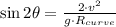 \sin 2\theta = \frac{2\cdot v^{2}}{g\cdot R_{curve}}