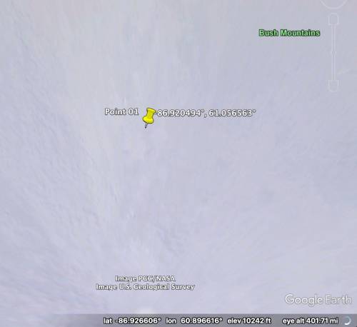 In Google Earth go to (-86.920494°, 61.056563°) and then change the eye altitude to about 4700 miles