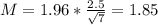M = 1.96*\frac{2.5}{\sqrt{7}} = 1.85
