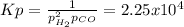 Kp=\frac{1}{p_{H_2}^2p_{CO}}=2.25x10^{4}