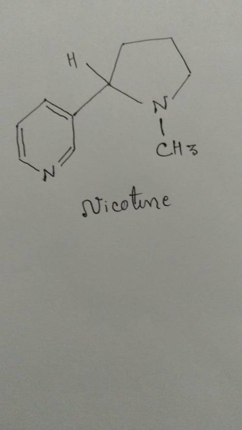 Nicotine is a diamino compound isolated from dried tobacco leaves. Nicotine has two rings and by hig