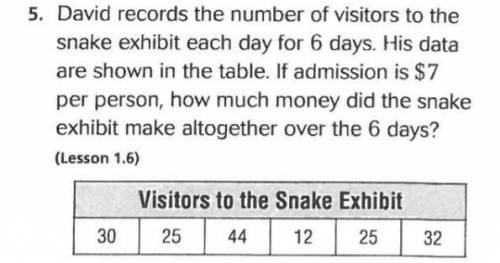 David records the number of visitors to the snake exhibit each day for 6 days .His data are shown in