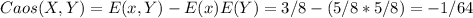 Caos(X, Y)= E(x, Y)-E(x)E(Y)= 3/8-(5/8*5/8)= -1/64