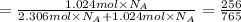 =\frac{1.024mol\times N_A}{2.306 mol\times N_A+1.024 mol\times N_A}=\frac{256}{765}