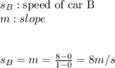 s_{B}:\text{speed of car B} \\m:slope\\ \\ \\s_{B}=m=\frac{8-0}{1-0}=8m/s