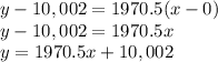 y-10,002=1970.5(x-0)\\y-10,002=1970.5x\\y=1970.5x+10,002