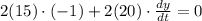 2(15)\cdot(-1)+2(20)\cdot \frac{dy}{dt}=0